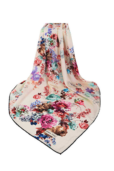 Bursa İpek Κρεμ μεταξένιο μαντίλι με μοτίβο Begonia