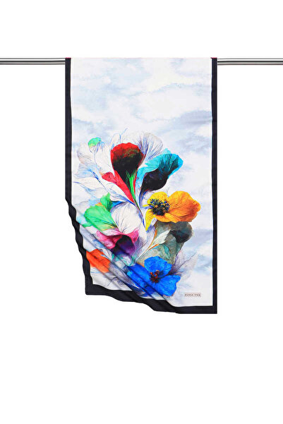 Bursa İpek Eșarfă mătăsoasă cu model de papagal albastru bleumarin