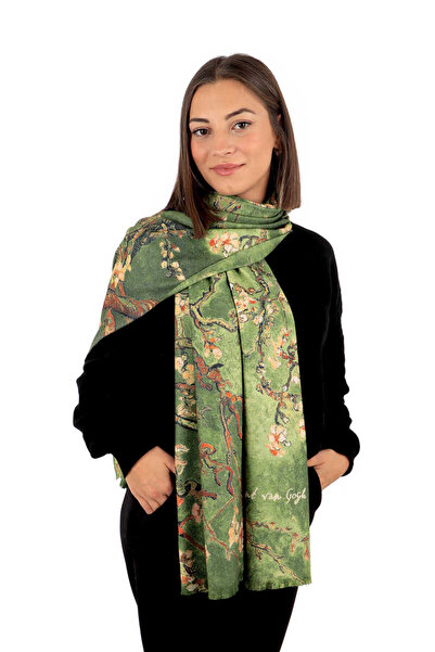 Bursa İpek Χειμερινό σάλι με μοτίβο από πράσινο άνθος αμυγδάλου