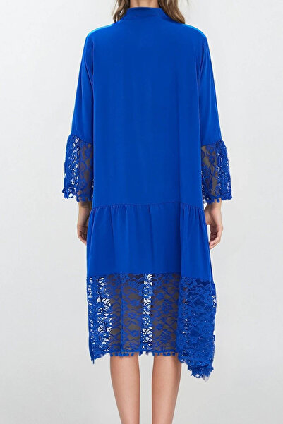 VAGGON Γυναικείο φόρεμα Saks Judge με γιακά με κουμπιά μπροστά με δαντέλα βισκόζης Vs00337