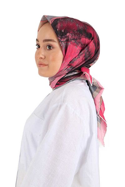 Bursa İpek Fuchsia Marble Pattern Soft Scarf