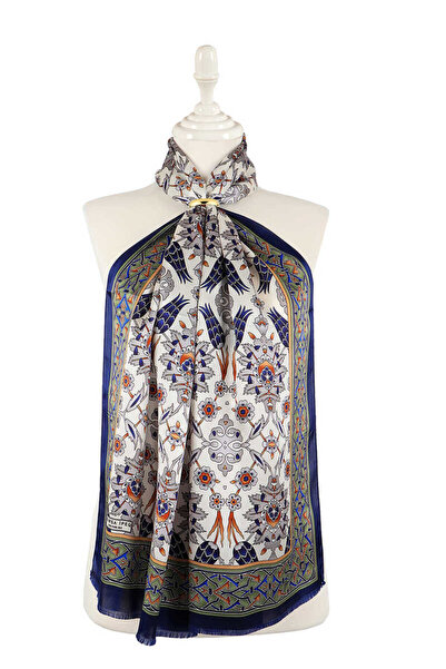 Bursa İpek Eșarfă de mătase albastru gri Tile Lalele