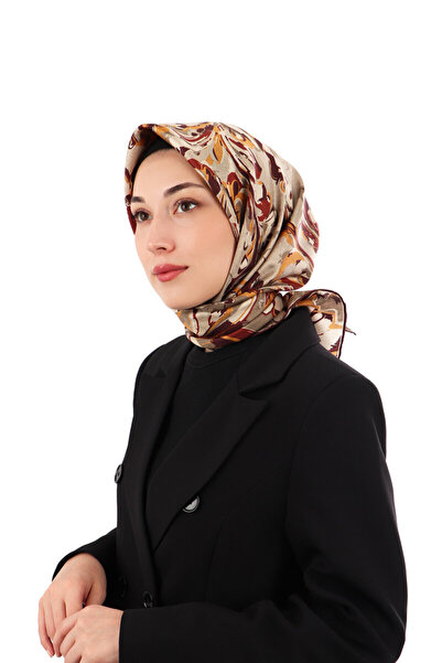 Bursa İpek Eșarfă de mătase twill cu model de flori bej