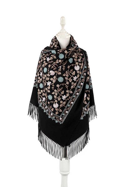 Bursa İpek Black Embroidered Winter Shawl