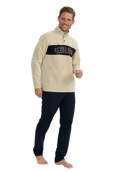 U.S. Polo Assn. Polo Assn. din SUA 18826 Bărbați fleece cu mânecă lungă guler vertical îmbrăcăminte confortabilă pentru acasă-bej