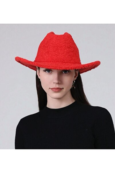 Axesoire Tedy Kıvırcık Peluş Kırmızı Fötr Şapka