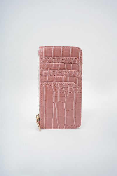 VAGGON Women's Pink Synthetic Leather Zippered Currency Compartment Croco Pattern Thin Card Holder Prmx14078