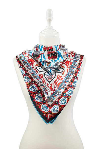 Bursa İpek Red Black Turkish Motif Çintemani Carnation Pattern Silky Scarf