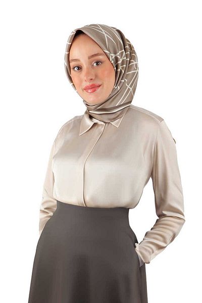 Bursa İpek Twill Silk Scarf - Mink Echo Pattern