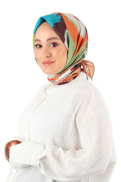 Bursa İpek Green Puzzle Pattern Soft Scarf