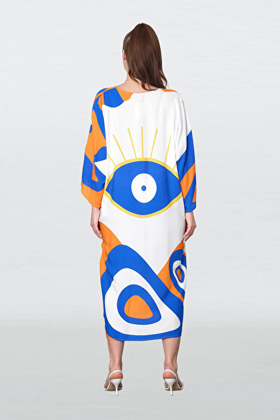 VAGGON Γυναικείο πορτοκαλί μπροστινό κουμπί διπλή τσέπη μεγάλου μεγέθους φόρεμα βισκόζης Vs00316