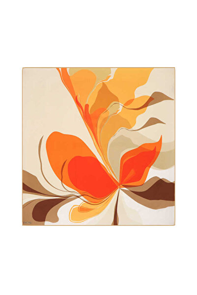 Bursa İpek Μεταξωτό μαντίλι με πορτοκαλί μοτίβο ορχιδέας