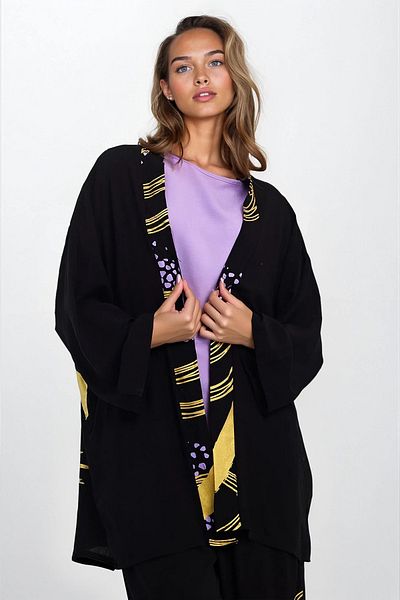 VAGGON Women's Lila Patterned Kimono Blouse and Pants Plus Size Bottom Top Set Vs00302