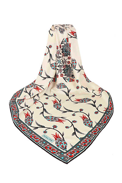 Bursa İpek Μεταξένιο μαντήλι με μοτίβο τουλίπας σε γκρι σειρά