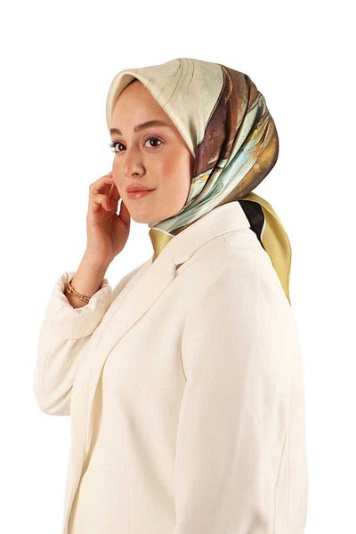 Bursa İpek Acid Green Granite Pattern Sura Silk Scarf