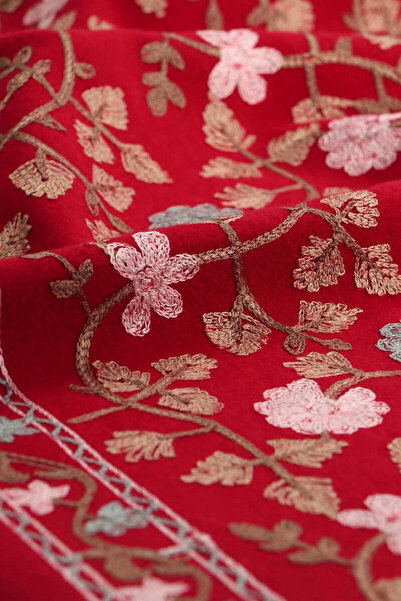 Bursa İpek Bordo Nakışlı Kışlık Şal