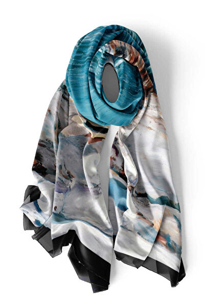 Bursa İpek Patterned Gray Silk Scarf - Women's, with Hat
