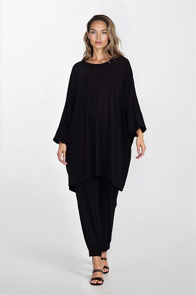 VAGGON Women's Black Boat Neck Ankle and Leg Elastic Plus Size Viscose Suit Vs00280