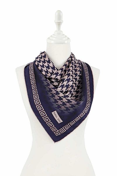 Bursa İpek Powder Navy Blue Houndstooth Silky Scarf