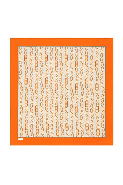 Bursa İpek Orange Silk Scarf - Chain Patterned Twill