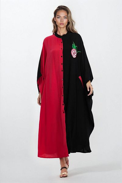 VAGGON Rochie de damă RED cu nasturi în față, buzunare duble, mărime mare, din viscoză VS00339