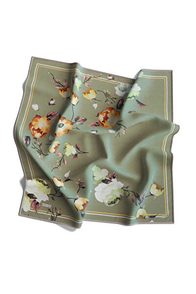 Bursa İpek Πράσινο Floral Twill Μεταξωτό Φουλάρι