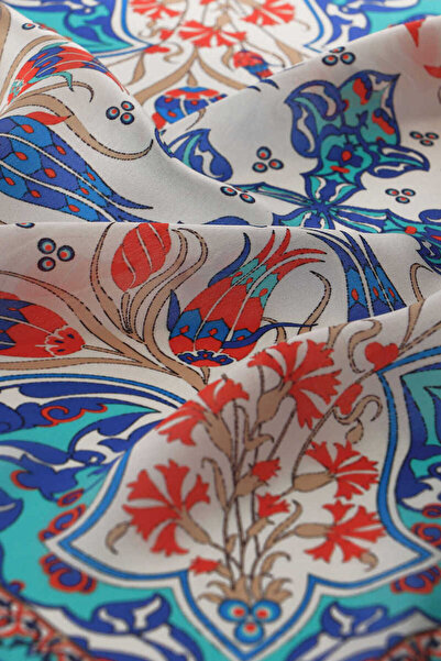 Bursa İpek Red Mint Tulip Patterned Silk Handkerchief