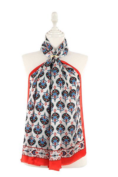 Bursa İpek Red Clove Pattern Silk Scarf