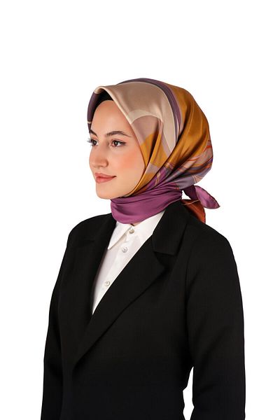 Bursa İpek Purple Orchid Pattern Twill Silk Scarf