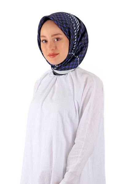 Bursa İpek Twill Silk Scarf - Saks Line Pattern Houndstooth