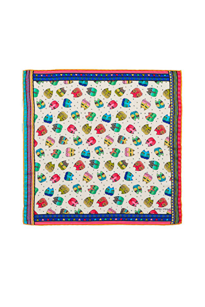 Bursa İpek Saks Fuşya Desenli İpeksi Mendil