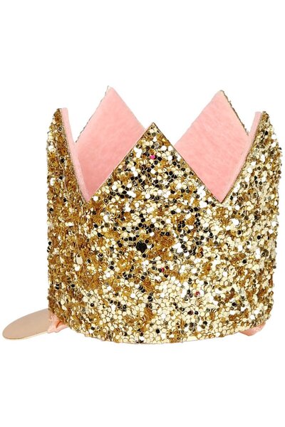 Meri Meri - Mini Gold Glitter Crown Hair Clip - Mini Altın Simli Toka