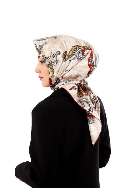 Bursa İpek Eșarfă din mătase din twill cu model de șal cafea cu lapte