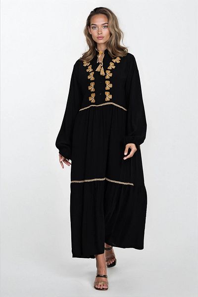 VAGGON Women's Black Half Button Closure Front Large Bende Viscose Dress Vs00345
