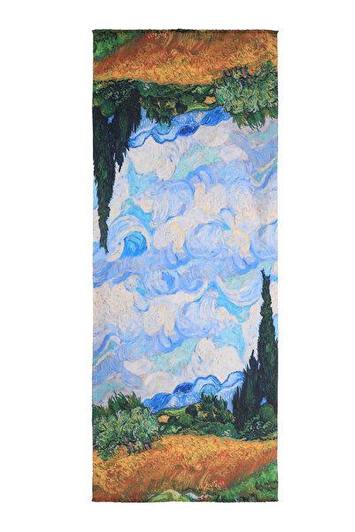 Bursa İpek Yellow Wheat Field Pattern Winter Shawl