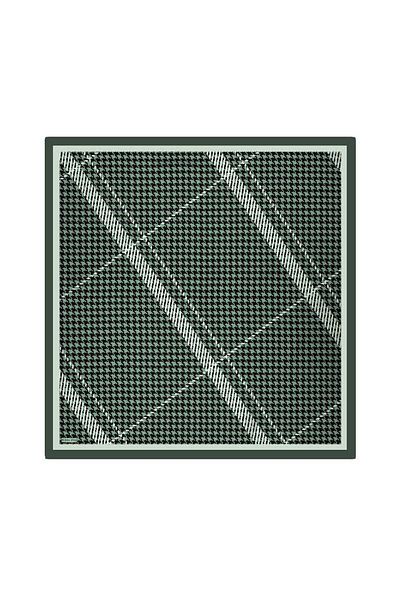 Bursa İpek Green Striped Twill Silk Scarf - Houndstooth Pattern