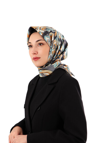 Bursa İpek Eșarfă de mătase din twill cu model de flori negre