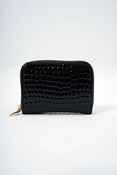 VAGGON Women's Black Faux Leather Croco Pattern Patent Leather Look Wallet Card Holder Prmx14081