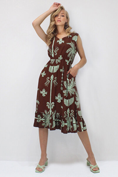 VAGGON Γυναικείο ΚΑΦΕ ΜΠΡΟΣΤΙΝΟ ΠΙΣΩ ΦΟΥΣΤΑ ΜΕ ΣΧΕΔΙΟ ΜΕ ΛΑΜΠΡΟΦΟΡΟ ΦΟΡΕΜΑ ΜΙΔΙ ΜΕΤΑΚΟΡΥΦΑΙΟ ΦΟΡΕΜΑ ΒΙΣΚΟΣ PRMX14204