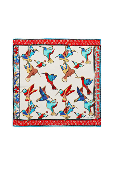 Bursa İpek Turkuaz Somon Desenli İpeksi Mendil