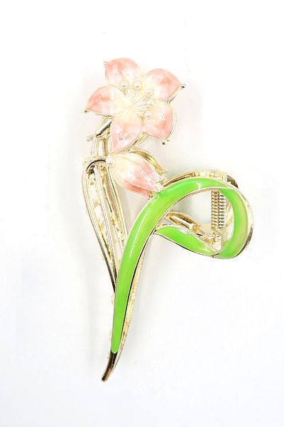 VAGGON Women's Pink Engraved Mini Flower Motif Mini Pearl Hair Clip Prmx13844