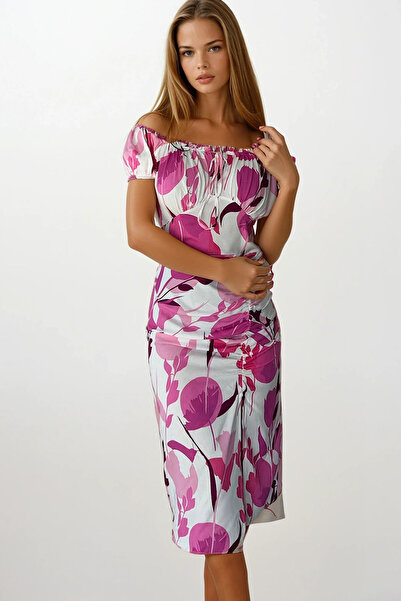 VAGGON Γυναικείο φούξια γιακά Madonna με λουλουδάτο μοτίβο με λεπτομέρεια με φερμουάρ Vs00165