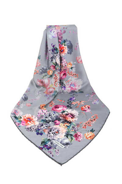 Bursa İpek Μεταξένιο μαντίλι με μοτίβο γκρι Begonia
