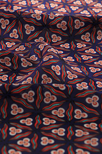 Bursa İpek Silk Handkerchief - Navy Blue Red Çintemani Pattern