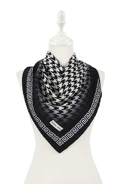 Bursa İpek Ecru Black Houndstooth Silky Scarf