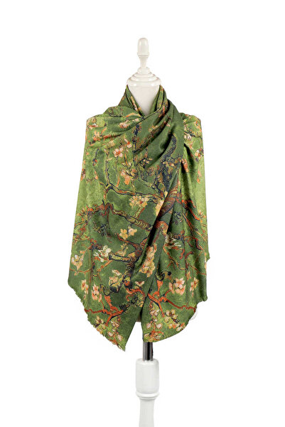 Bursa İpek Χειμερινό σάλι με μοτίβο από πράσινο άνθος αμυγδάλου