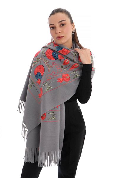 Bursa İpek Smoked Embroidered Winter Shawl