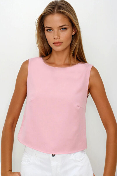 VAGGON Women's Pink Back Bow Detailed Blouse Vs00230