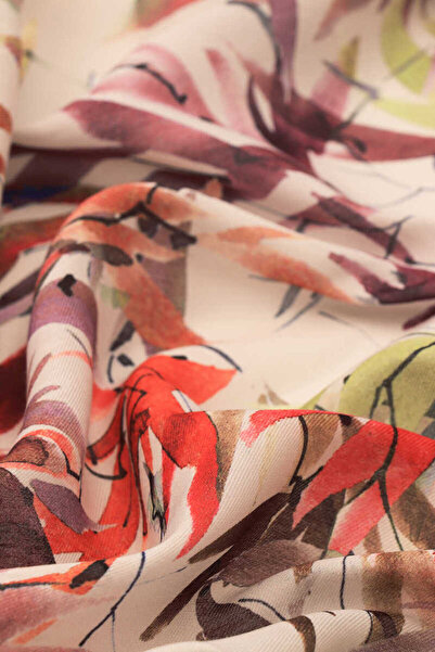 Bursa İpek Cream Leaf Pattern Soft Scarf