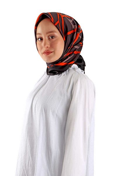 Bursa İpek Twill Silk Scarf - Chestnut Mosaic Pattern